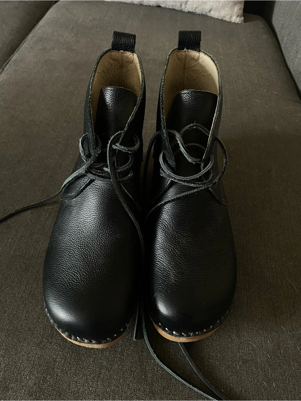 Men's Black Leather Lace-Up Clog Boots